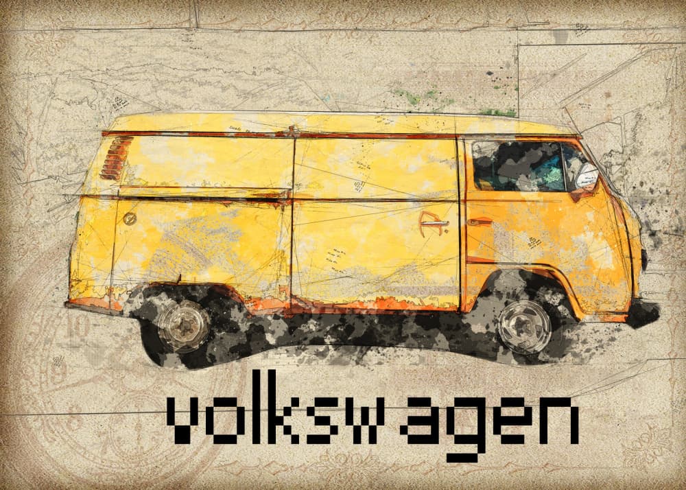 Retro Travel Van by Lembayung senja studio [Vintage Poster] — canvas wall art