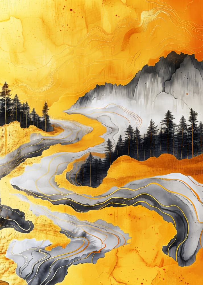 Golden Mountain Flow by Justyna Jaszke — canvas wall art