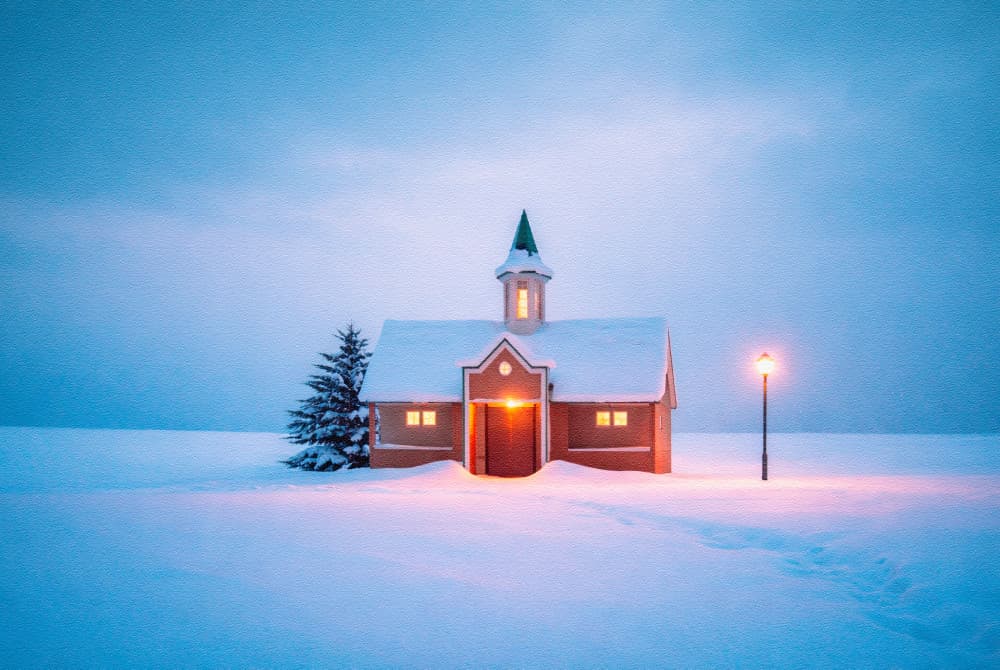 Cozy Winter Church by Dawn X W — canvas wall art