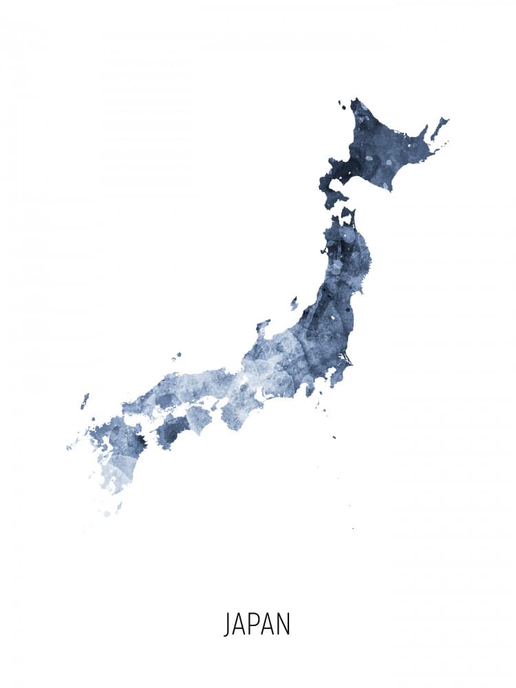 Watercolor Japan Map by Michael Tompsett — canvas wall art