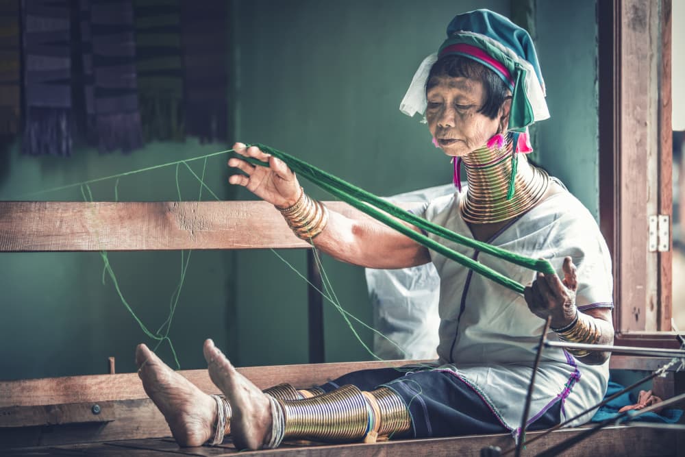 Long Neck Woman Weaving by Milton Louiz — canvas wall art