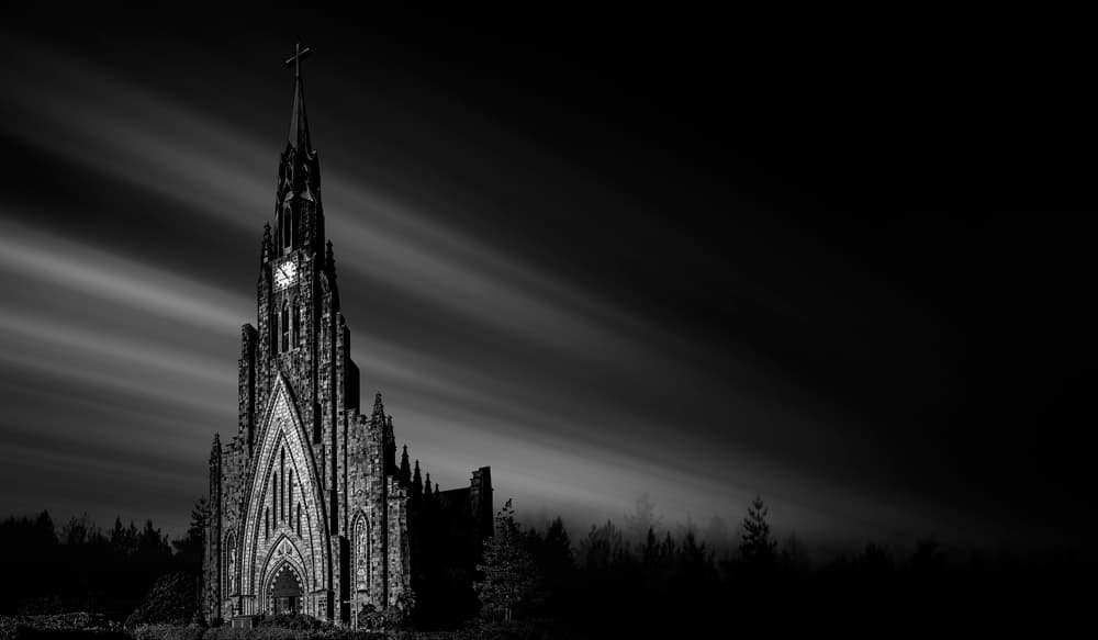Gothic Church at Night by Jackson Carvalho — canvas wall art