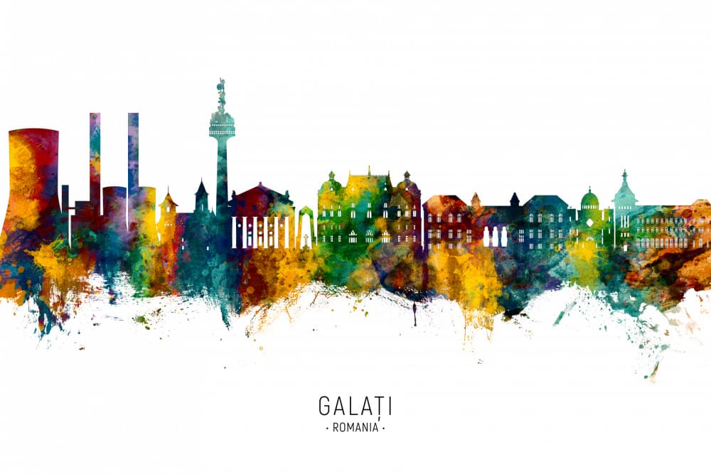 Colorful Galati Skyline by Michael Tompsett — canvas wall art