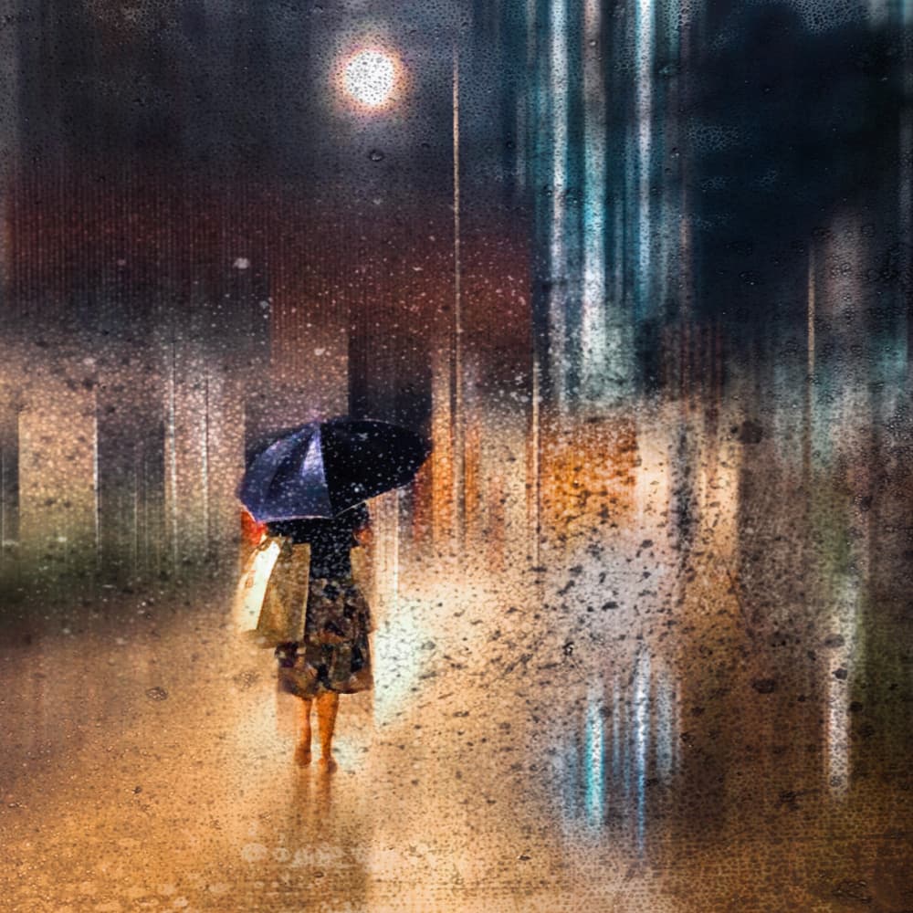 Rainy Night Walk by Lammakmak — canvas wall art