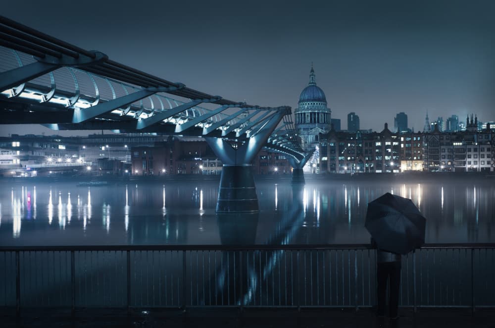 London Night Reflections by Peter Davidson — canvas wall art