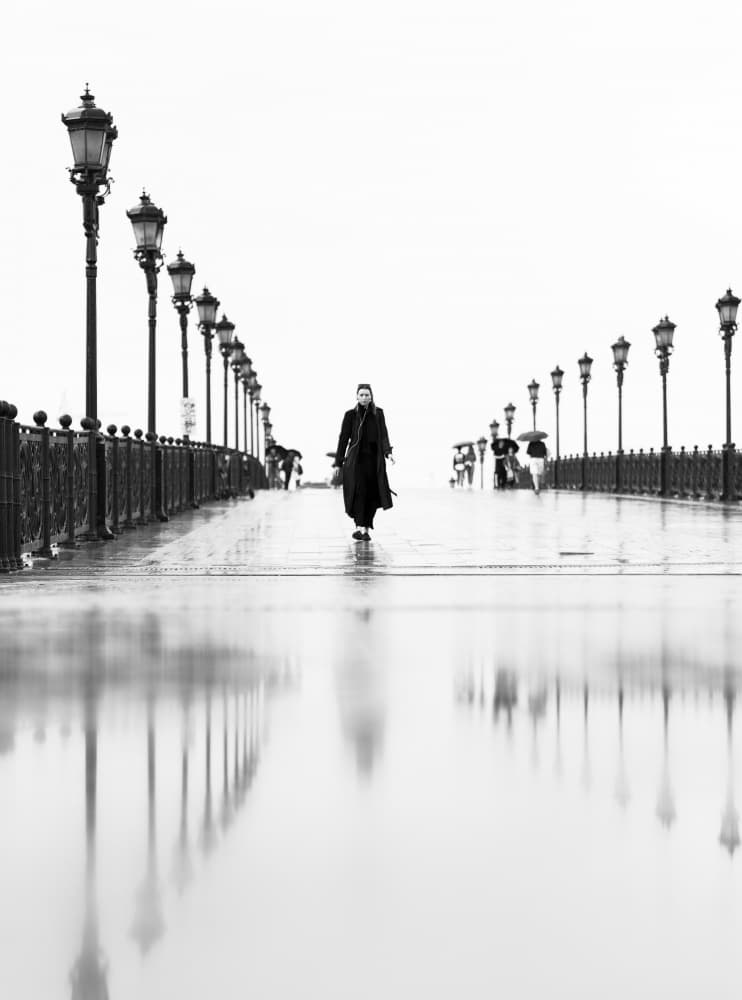 Rainy City Bridge Walk by Oles Paritskiy — canvas wall art