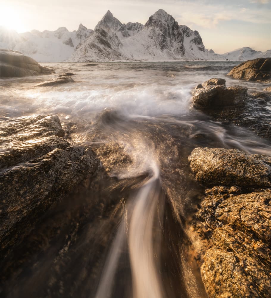Golden Ocean Mountain Flow by Baldea Victor-Emilian — canvas wall art