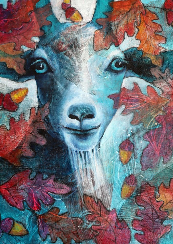 Mystical Autumn Goat by Ania Witwitzka — canvas wall art
