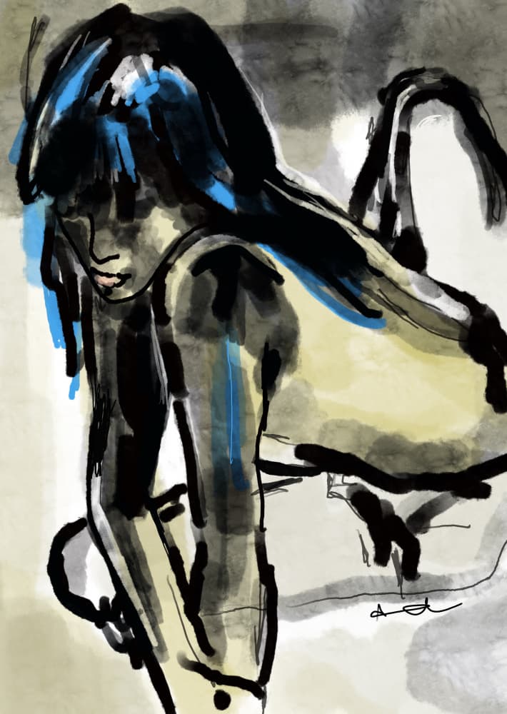 Woman with Blue Hair by Ute Arnold — canvas wall art