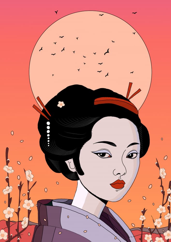 Geisha Moon Blossom by Nicholas — canvas wall art