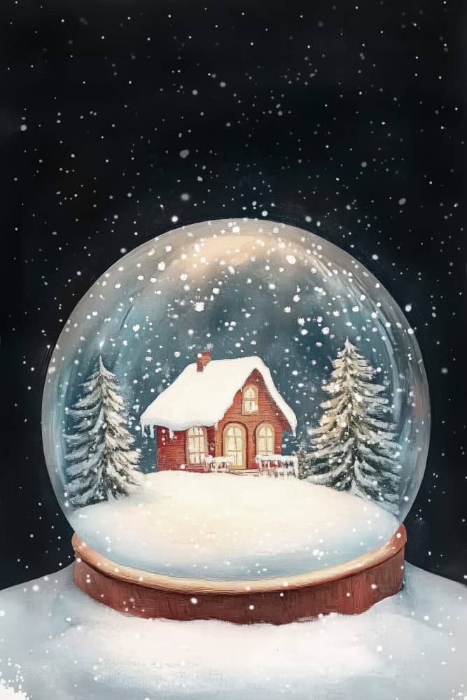 Cozy Winter Snow Globe by Melloi Art Prints — canvas wall art