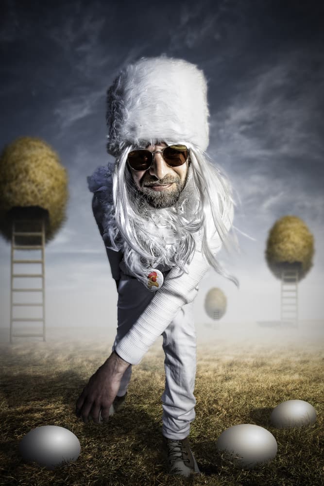Quirky Chicken Farmer by Noam Mymon — canvas wall art