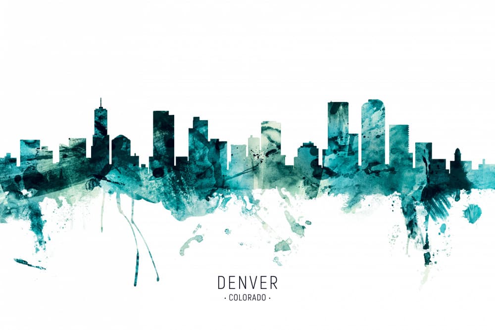 Denver Watercolor Skyline by Michael Tompsett — canvas wall art