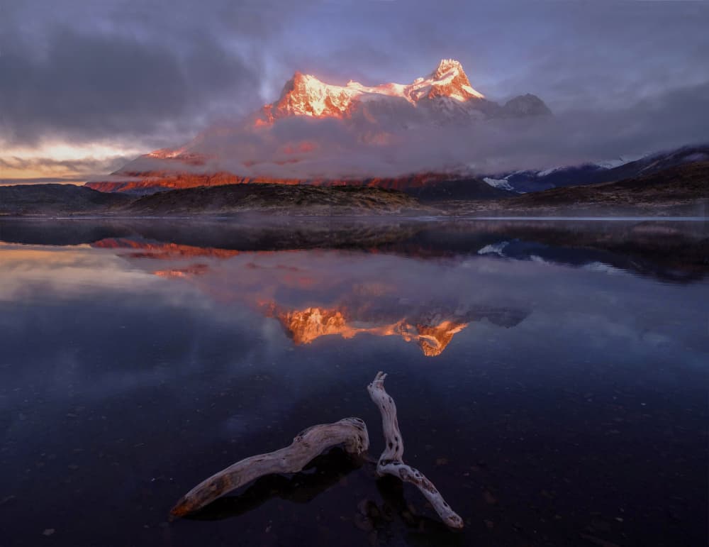 Golden Mountain Lake Reflection by Yuan Su — canvas wall art