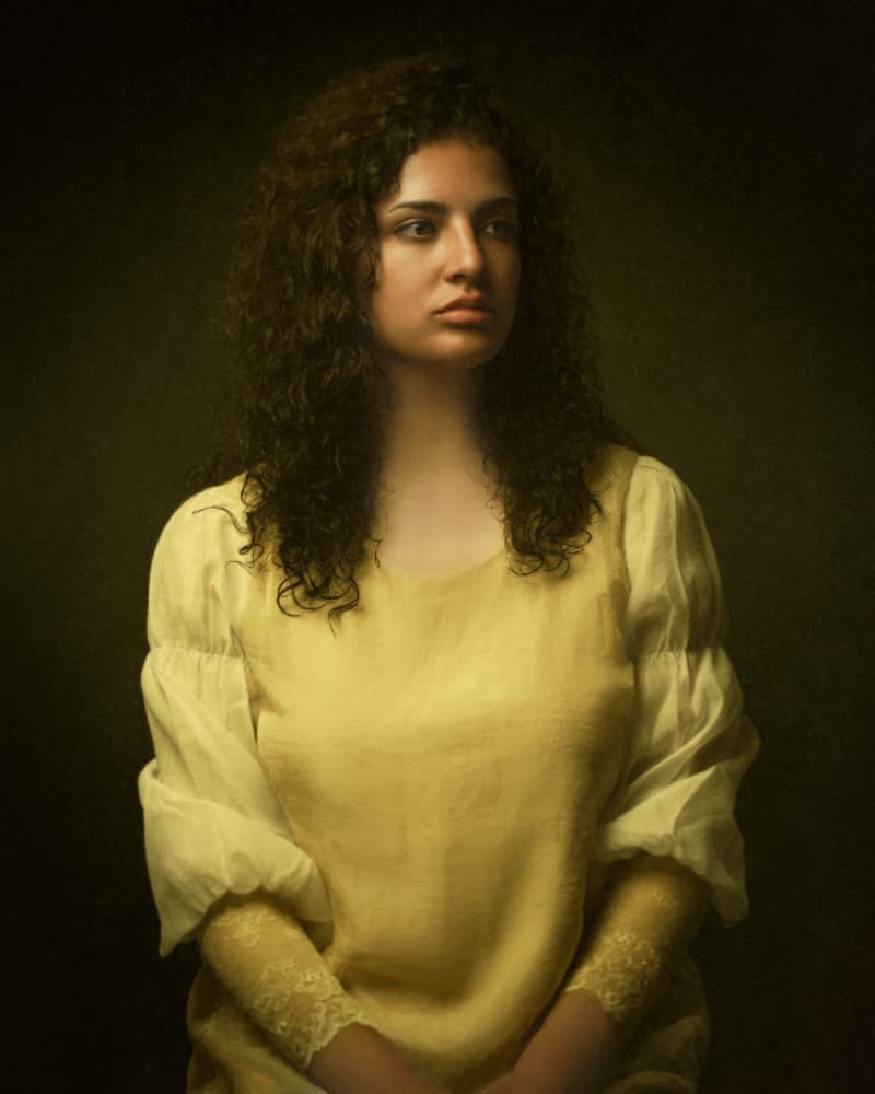 Pensive Girl in Yellow by Mehdi Mokhtari — canvas wall art