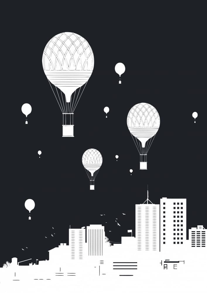 Skyline Hot Air Balloons by Balazs Solti — canvas wall art