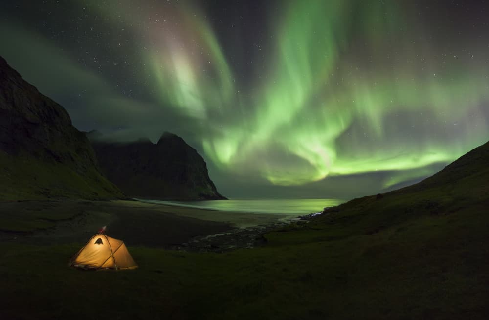 Aurora Camping Night by Karol Nienartowicz — canvas wall art