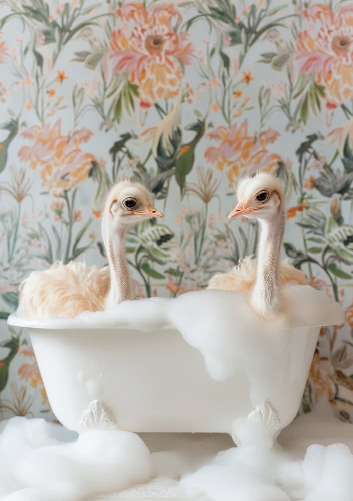 Baby Ostriches Bubble Bath by Niky Rahner — canvas wall art