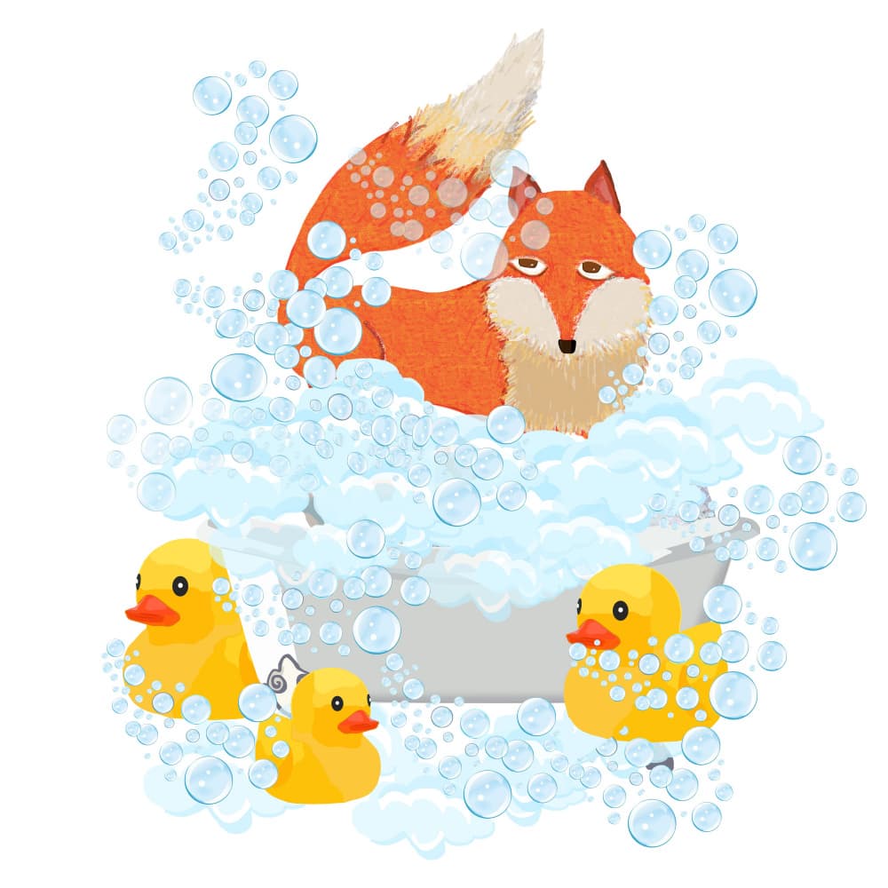 Fox Bubble Bath by Lynnda Rakos — canvas wall art