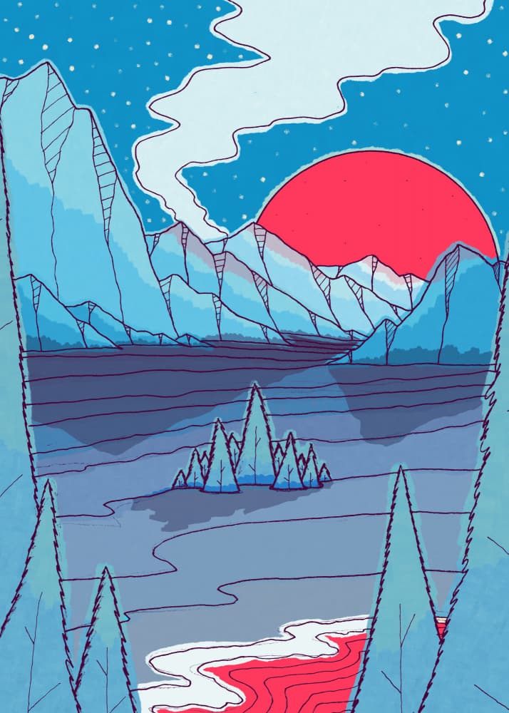 Red Sun Mountain Valley by Stephen Wade — canvas wall art