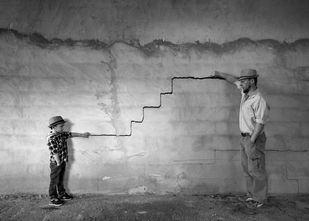 Father Son Drawing Stairs by Carlo Ferrara — canvas wall art