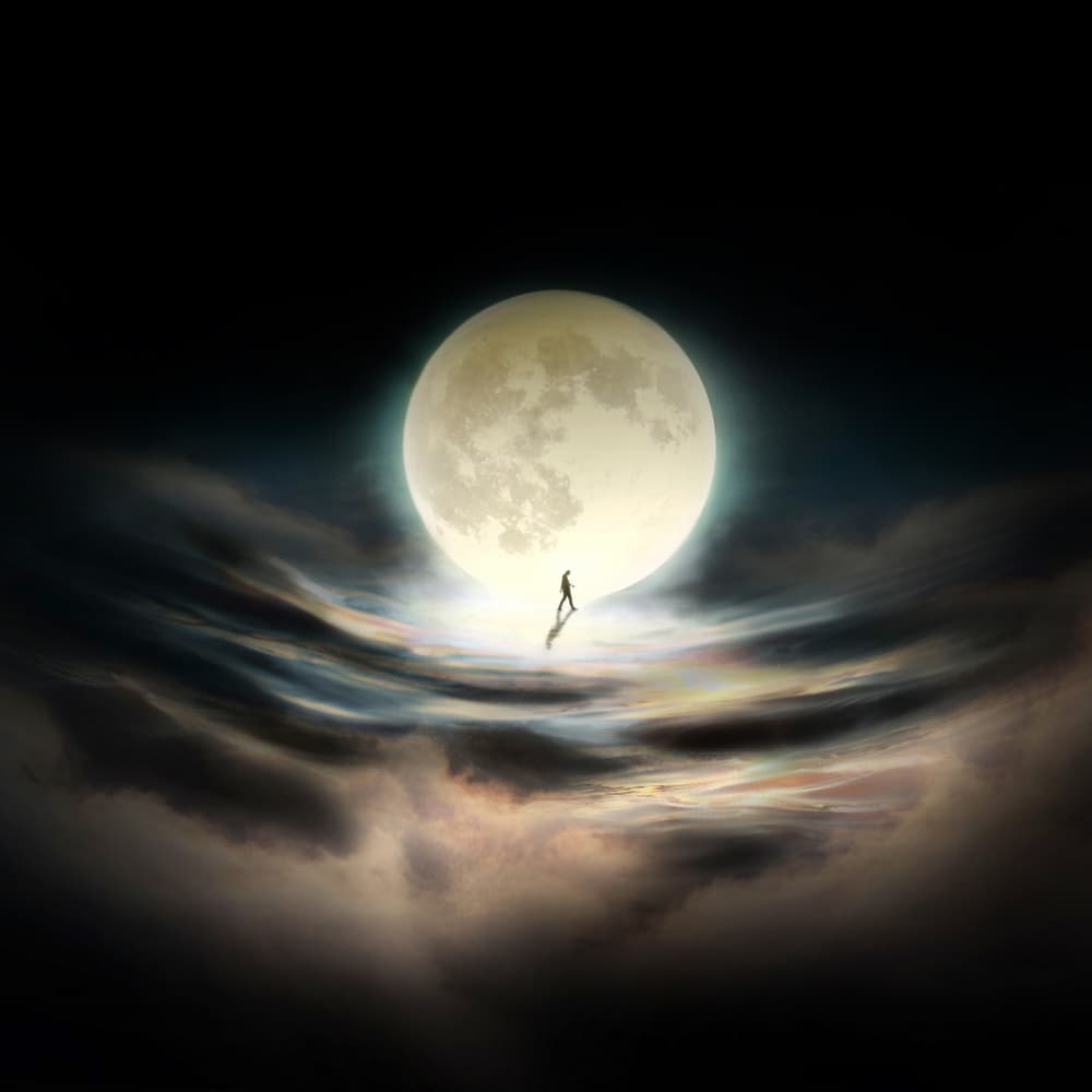 Lone Figure Moonlit Path by Hadi Malijani (Malenjani) — canvas wall art