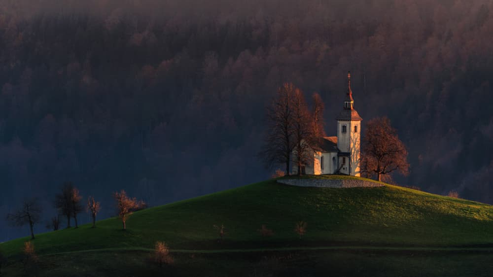 Golden Hilltop Church by Bor — canvas wall art