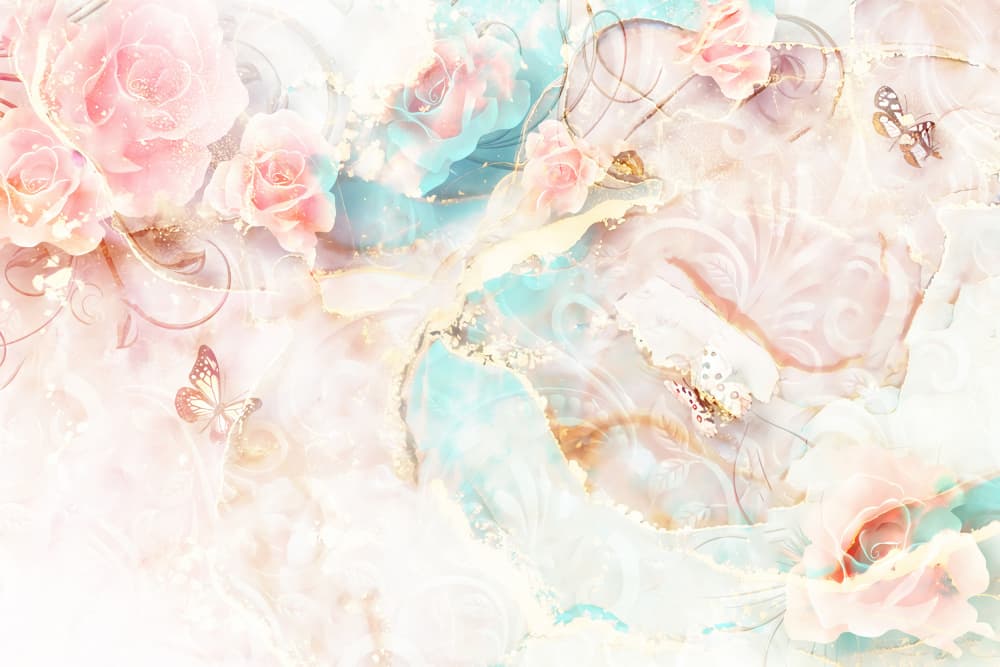 Pink Blue Marble Floral by Rafal Kulik — canvas wall art