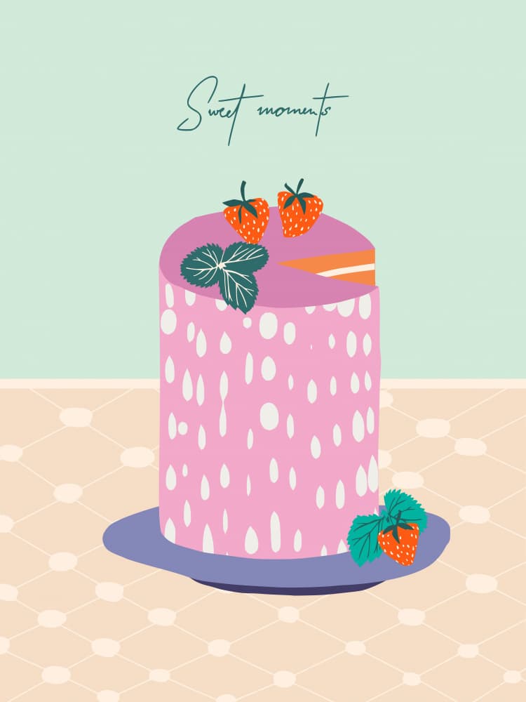 Sweet Pink Strawberry Cake by Annick — canvas wall art