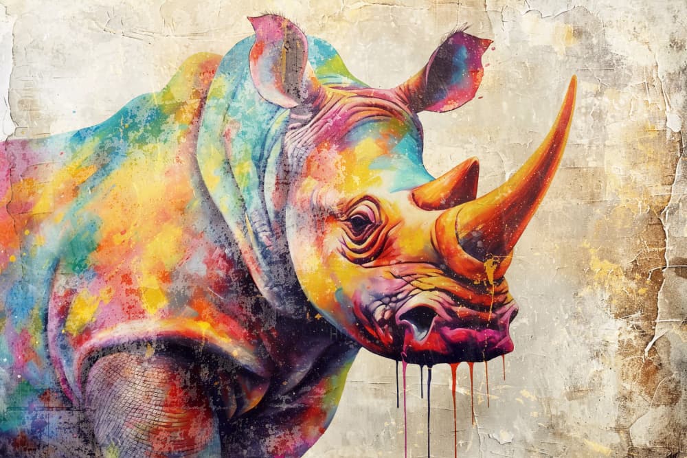 Abstract Colorful Rhino by Rafal Kulik — canvas wall art