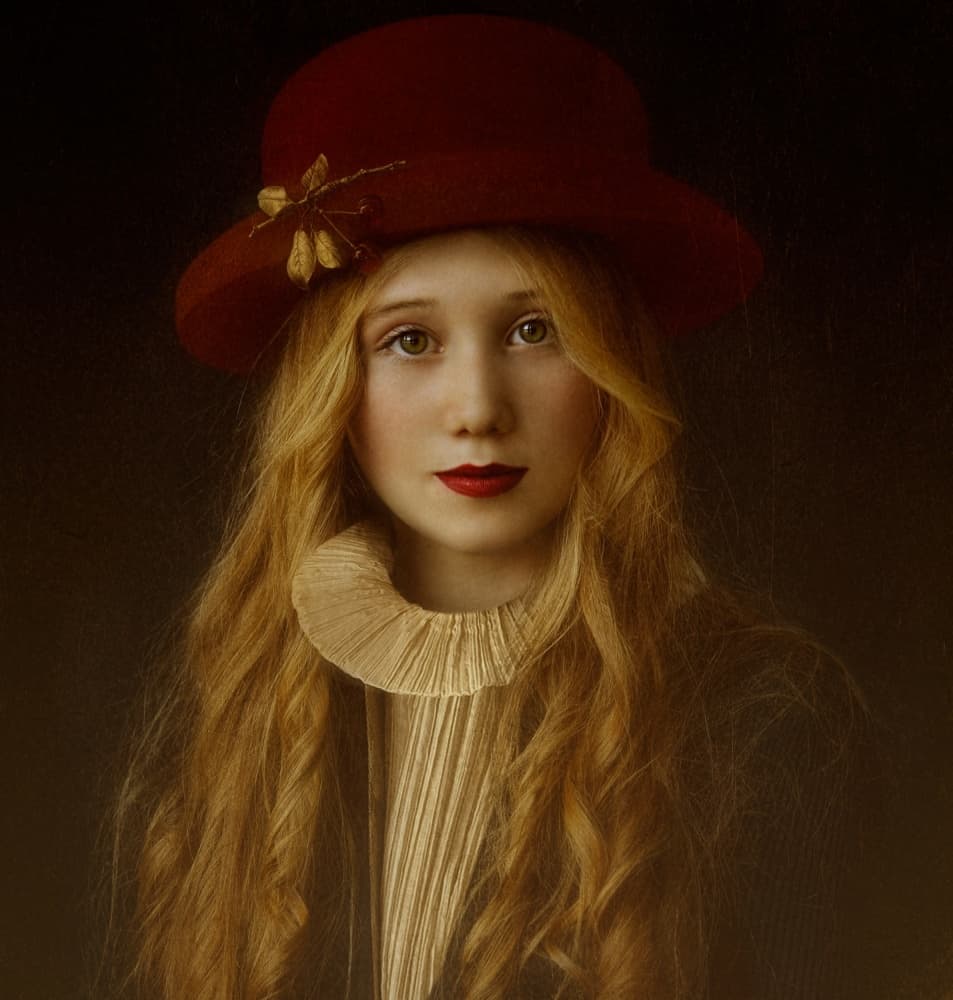 Young Woman In Red Hat by Svetlana Melik-Nubarova — canvas wall art