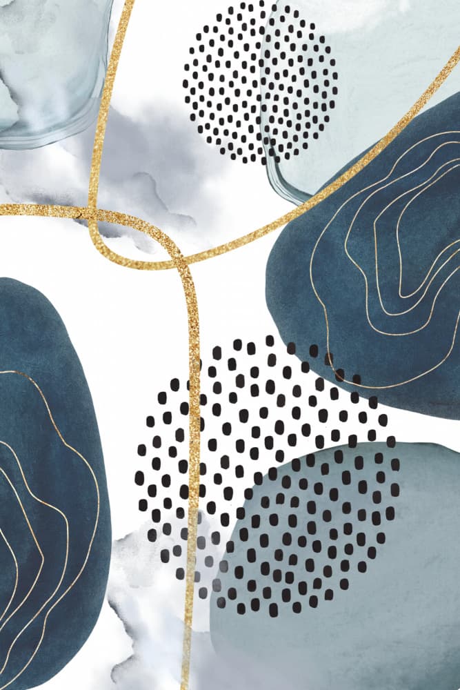 Modern Blue Gold Shapes by Sally Ann Moss — canvas wall art
