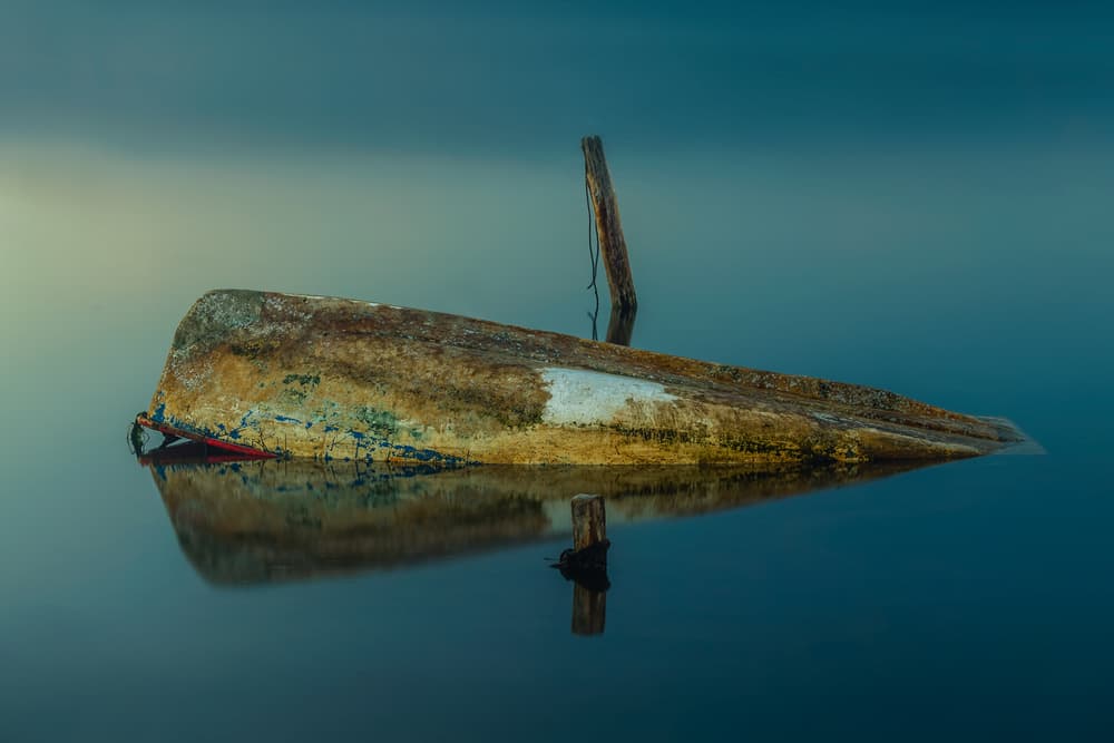 Silent Blue Water Boat by Joaquin Forner Rodriguez — canvas wall art