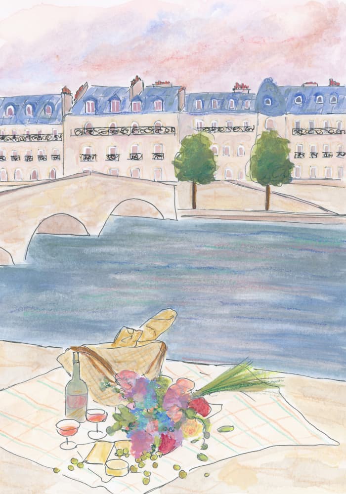 Paris Picnic At the Seine by Katharina Puritscher — canvas wall art