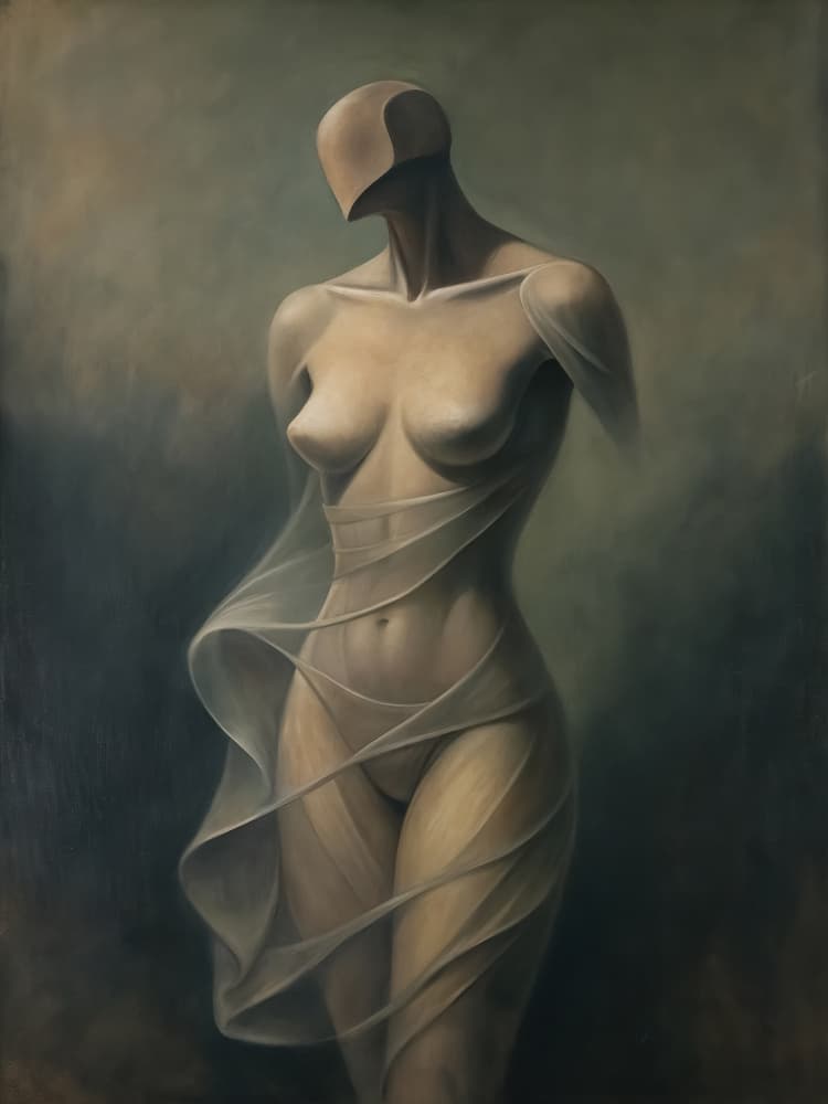 Ethereal Veiled Figure by Miguel Bruzual — canvas wall art