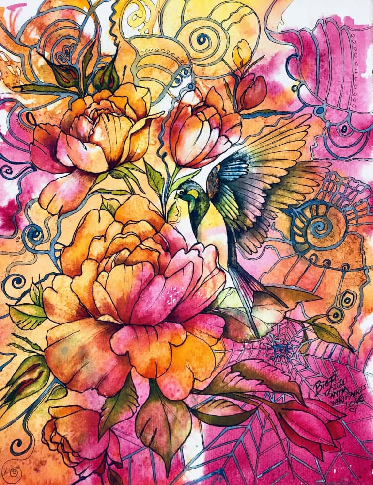 Vibrant Blooms Bird by Anda Bieza — canvas wall art