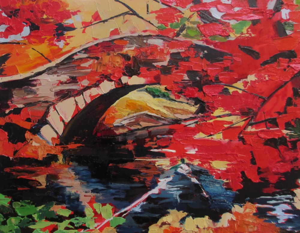 Fiery Autumn Bridge by Maxine Shore — canvas wall art