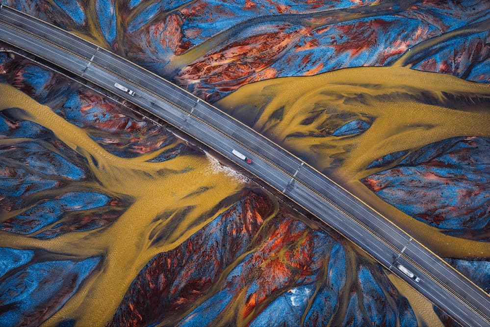 Vibrant Braided River Road by TIANQI — canvas wall art