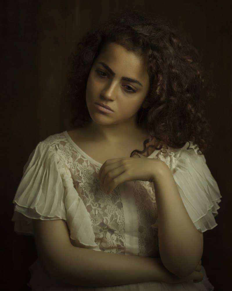 Pensive Girl In Lace by سمیه عباسی — canvas wall art