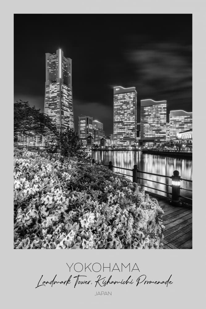 Yokohama Night Landmark Promenade by Melanie Viola — canvas wall art