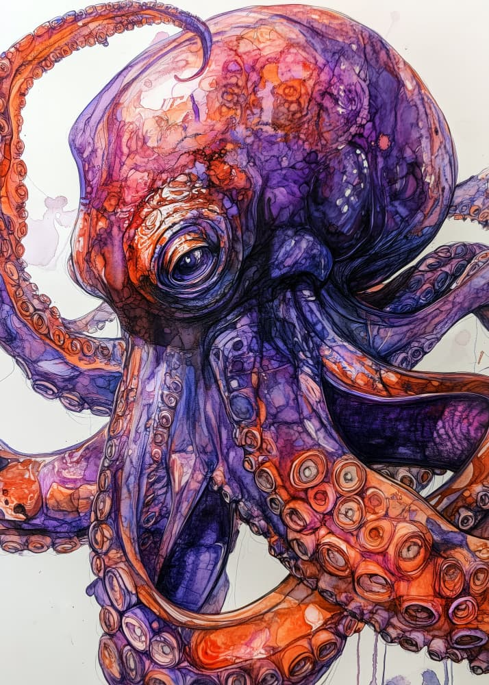 Vibrant Watercolor Octopus by Justyna Jaszke — canvas wall art