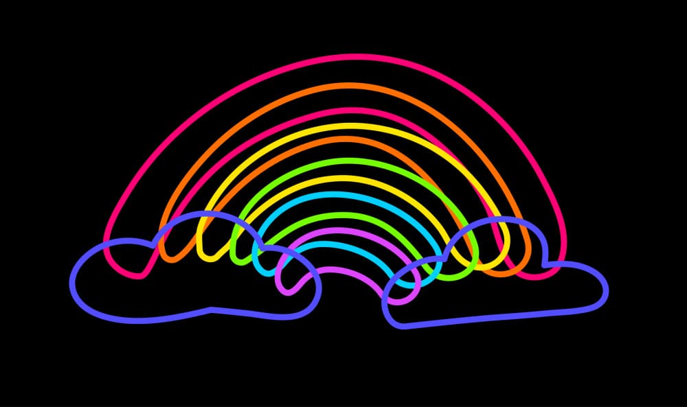 Neon Rainbow Clouds by Marika Barsrsind — canvas wall art