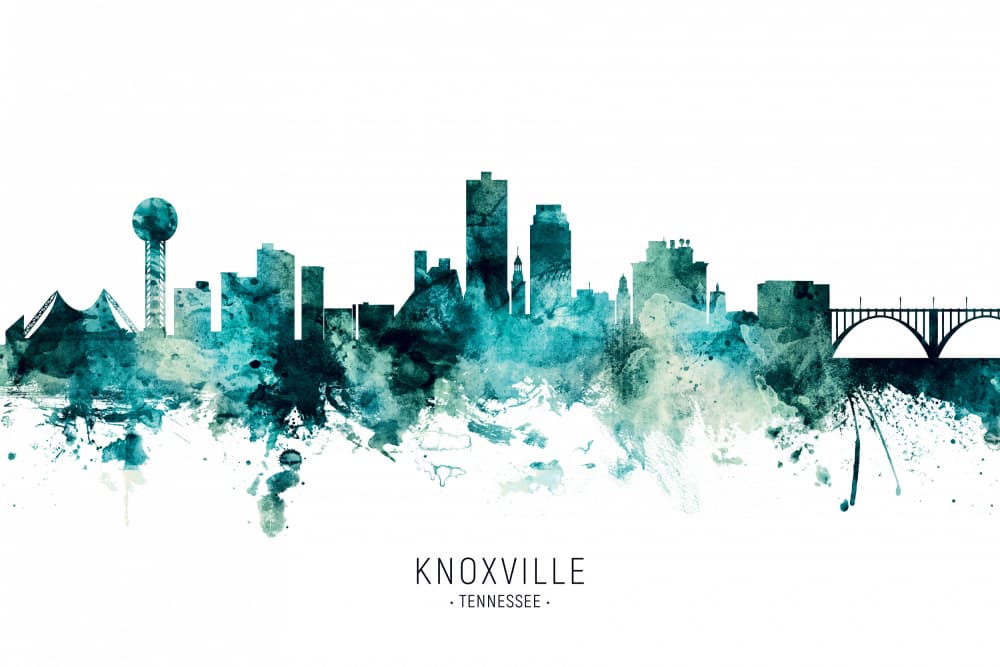 Knoxville Watercolor Skyline by Michael Tompsett — canvas wall art