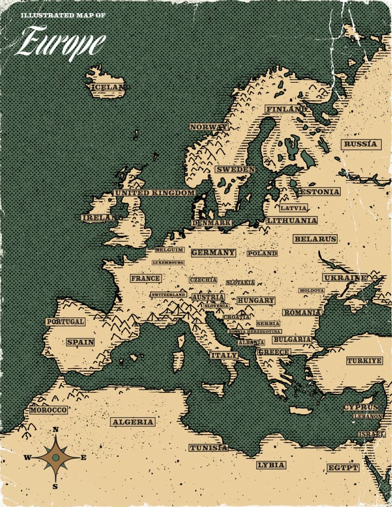 Vintage Europe Map by Nicholas — canvas wall art