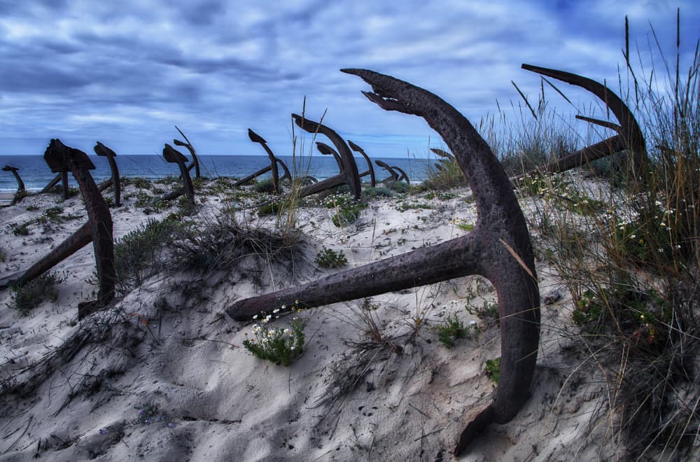Rusty Anchors On Dunes by Javier del Puerto Photography — canvas wall art