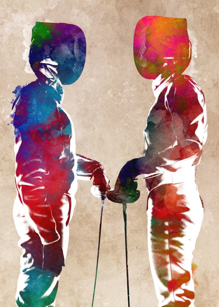 Colorful Fencing Duel by Justyna Jaszke — canvas wall art