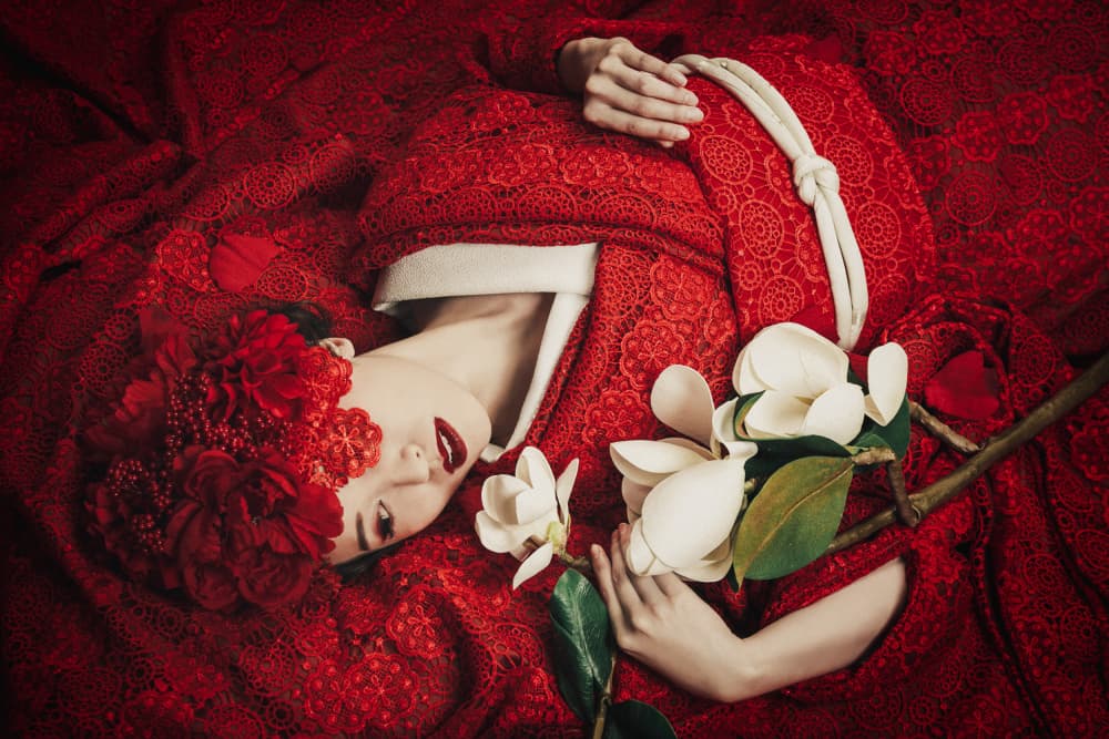 Red Kimono Serenity by Kazuya Hashizume — canvas wall art