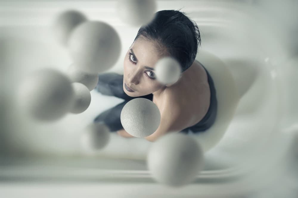 Ethereal Woman and Spheres by hardibudi — canvas wall art