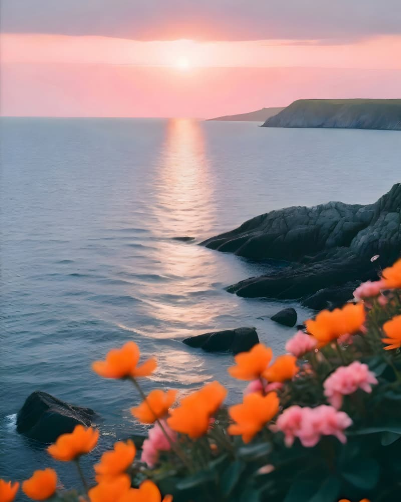 Pink Sky Coastal Sunset by Uma Gokhale — canvas wall art