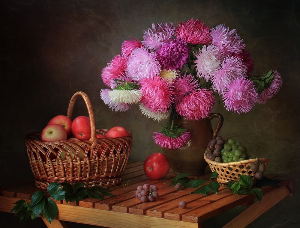 Harvest Asters and Fruit by Tatyana Skorokhod — canvas wall art